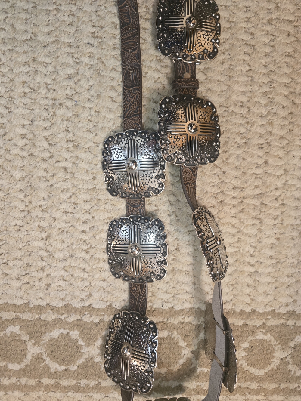 Ariat Brown Leather Belt with Ornate Silver Conchos